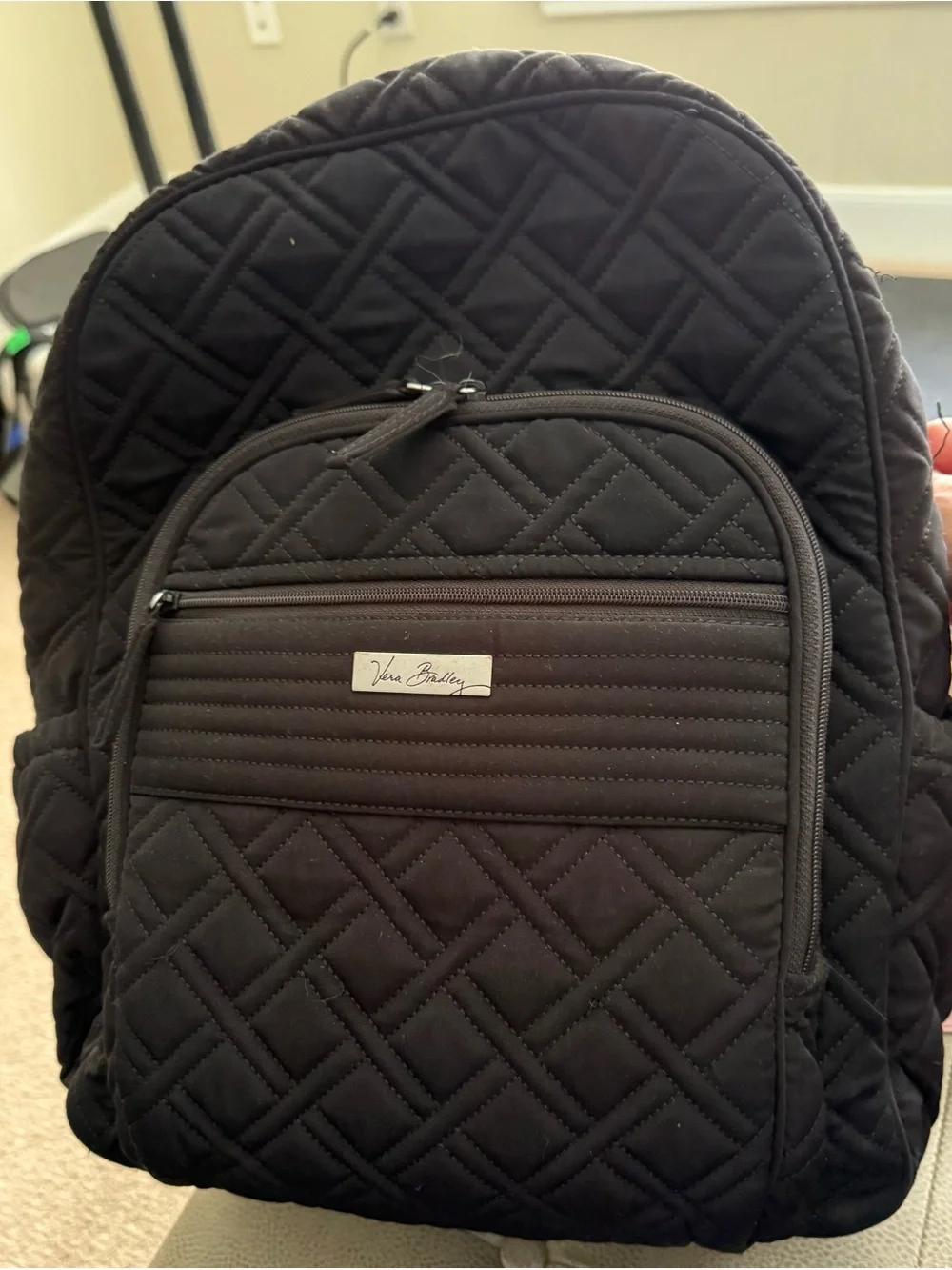 Vera Bradley Black Quilted Backpack with Front Pocket and computer sleeve